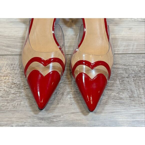 A New Day Eleanor Heart Slingback Kitten Red Heels Size 10 - Picture 4 of 11